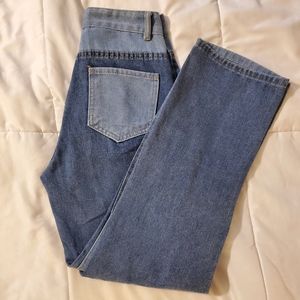 Womens Patchwork Jeans High Waisted Straight Leg‎ Stretch Denim Pants